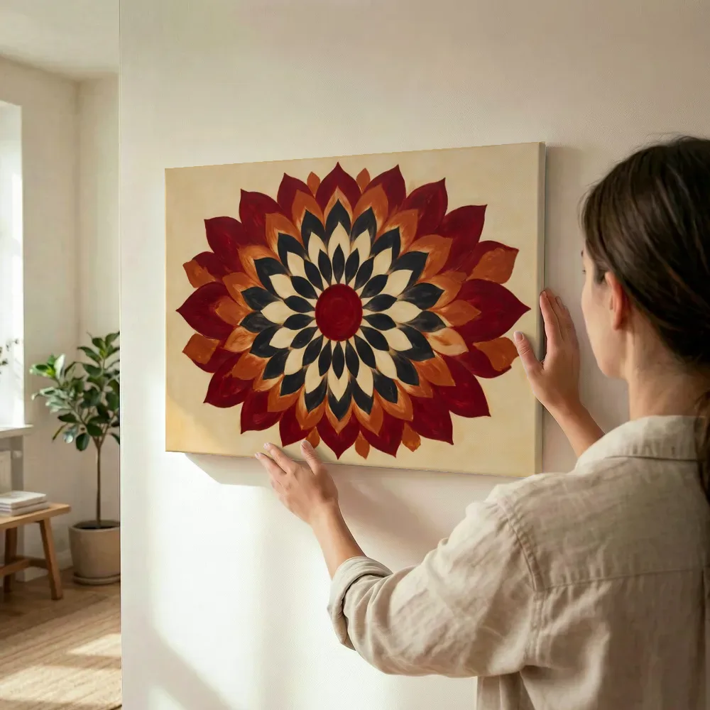 Sfeerimpressie: Bloem-mandala Modern Bauhaus 6 terwijl het wordt opgehangen