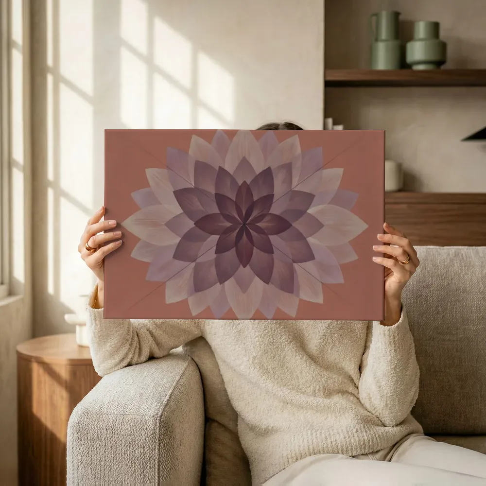 Sfeerimpressie: Bloem-mandala Modern Bauhaus in aubergine 2 terwijl het omhoog wordt gehouden