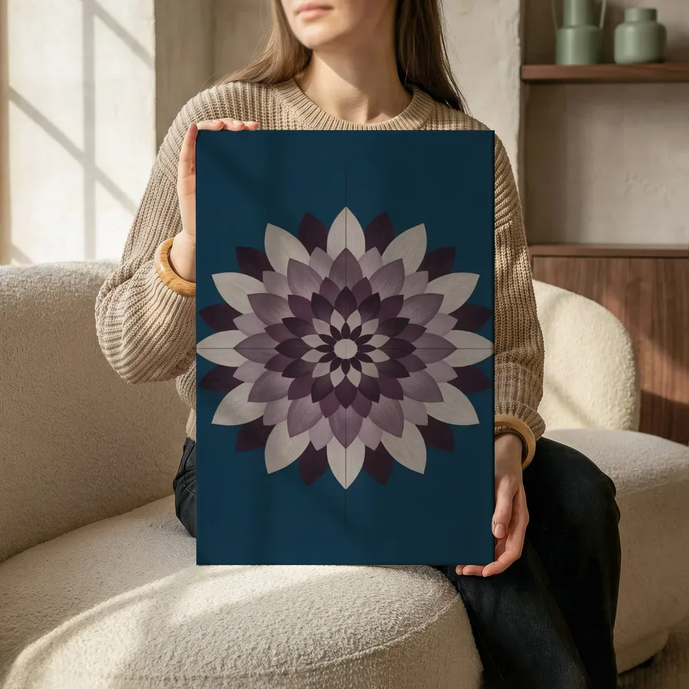 Sfeerimpressie: Bloem-mandala Modern Bauhaus in aubergine terwijl het zittend wordt getoond