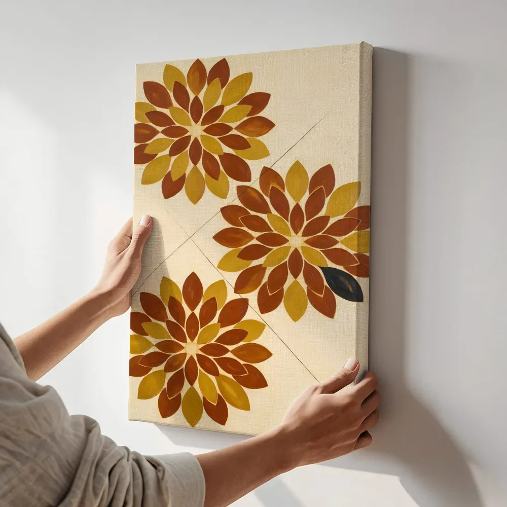 Sfeerimpressie: Bloem-mandala Modern Bauhaus terwijl het aan de muur wordt gehangen