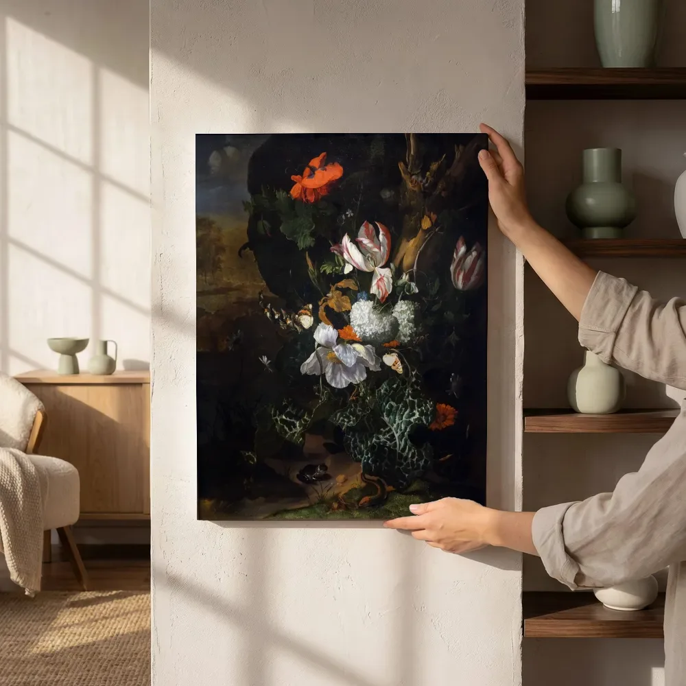 Sfeerimpressie: Bloemen en dieren van Rachel Ruysch naast de kast