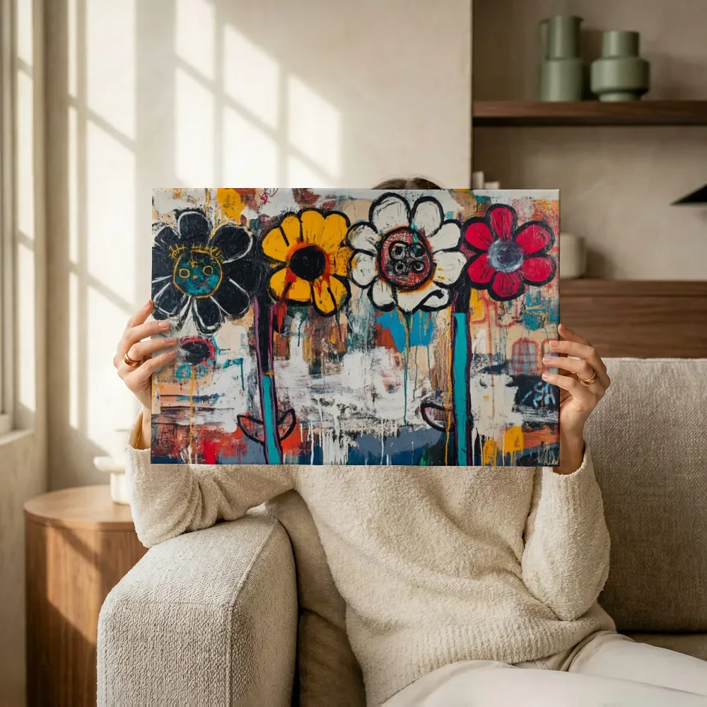 Sfeerimpressie: Bloemen met gezichtjes terwijl het omhoog wordt gehouden