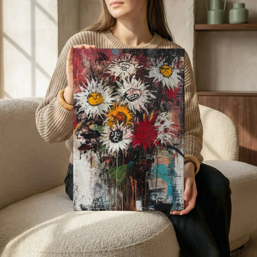 Sfeerimpressie: Bloemen met krabbelgezichten terwijl het zittend wordt getoond