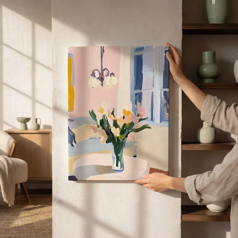 Sfeerimpressie: Bloemen op tafel interieur naast de kast