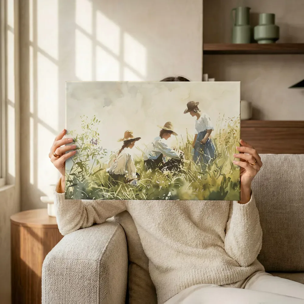 Sfeerimpressie: Bloemen plukken in het weiland terwijl het omhoog wordt gehouden