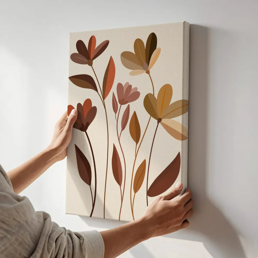 Sfeerimpressie: Stijlvol bloemenboeket in herfstkleuren terwijl het aan de muur wordt gehangen