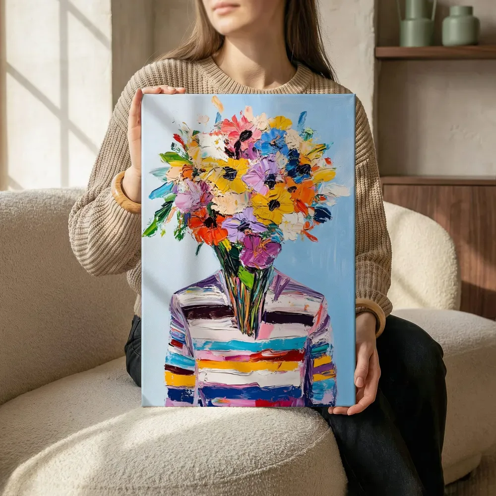 Sfeerimpressie: Bloemenhoofd figuur terwijl het zittend wordt getoond