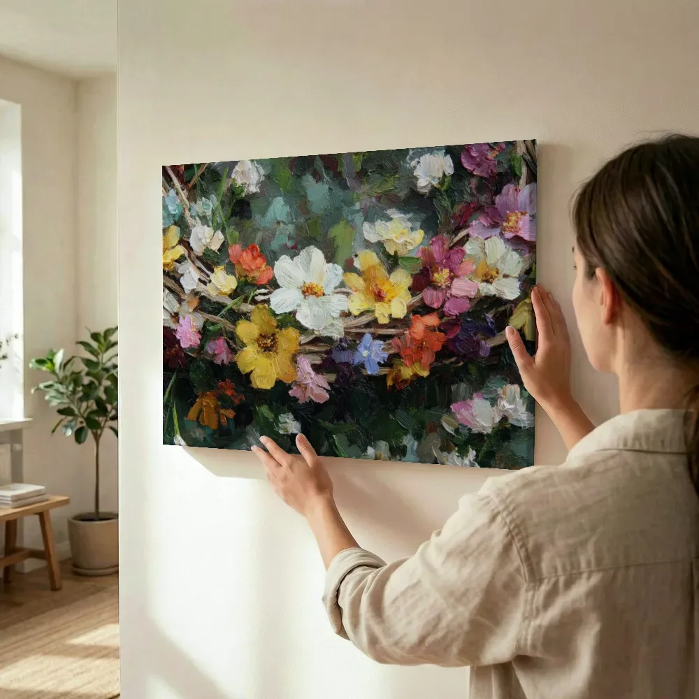 Sfeerimpressie: Bloemenkrans in close-up terwijl het wordt opgehangen