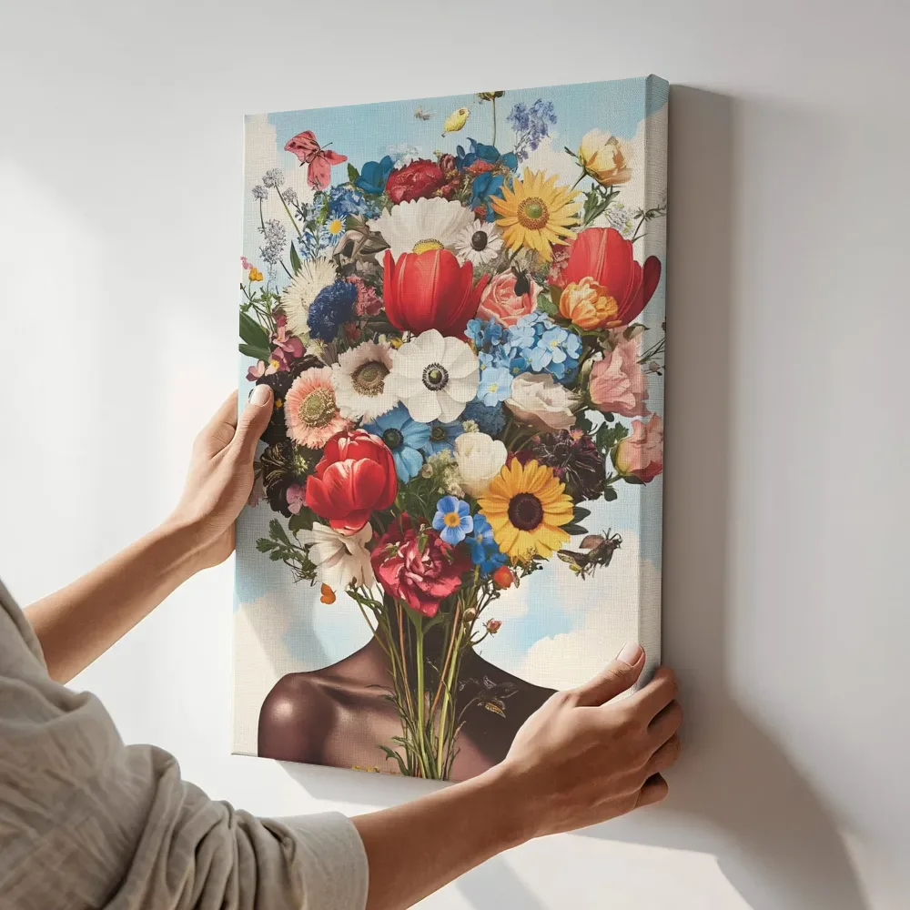 Sfeerimpressie: Bloemenkroon portret terwijl het aan de muur wordt gehangen