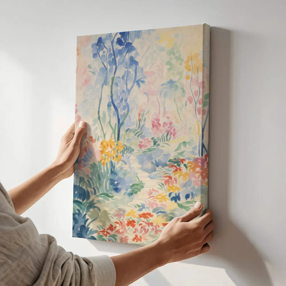 Sfeerimpressie: Bloementuin in aquarel naast de kast