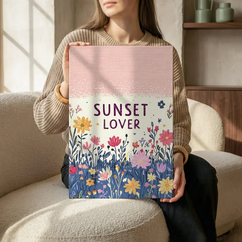 Sfeerimpressie: Bloemenweide bij zonsondergang terwijl het zittend wordt getoond