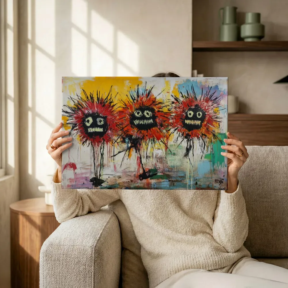 Sfeerimpressie: Bloemmonsters met gezicht terwijl het omhoog wordt gehouden