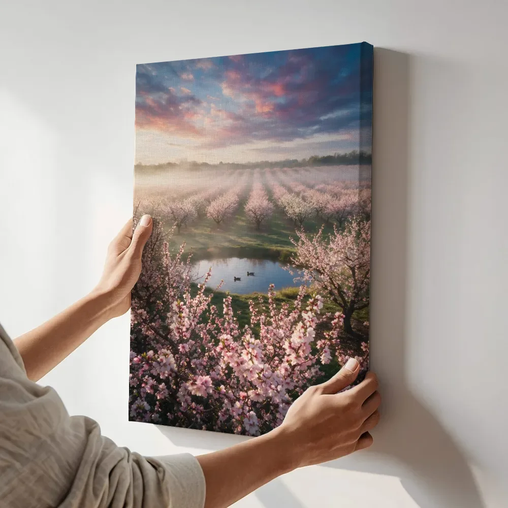 Sfeerimpressie: Bloesem bij de ochtendmist 5 terwijl het aan de muur wordt gehangen