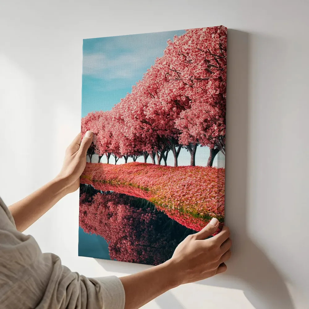 Sfeerimpressie: Bloesemrij aan het water terwijl het aan de muur wordt gehangen