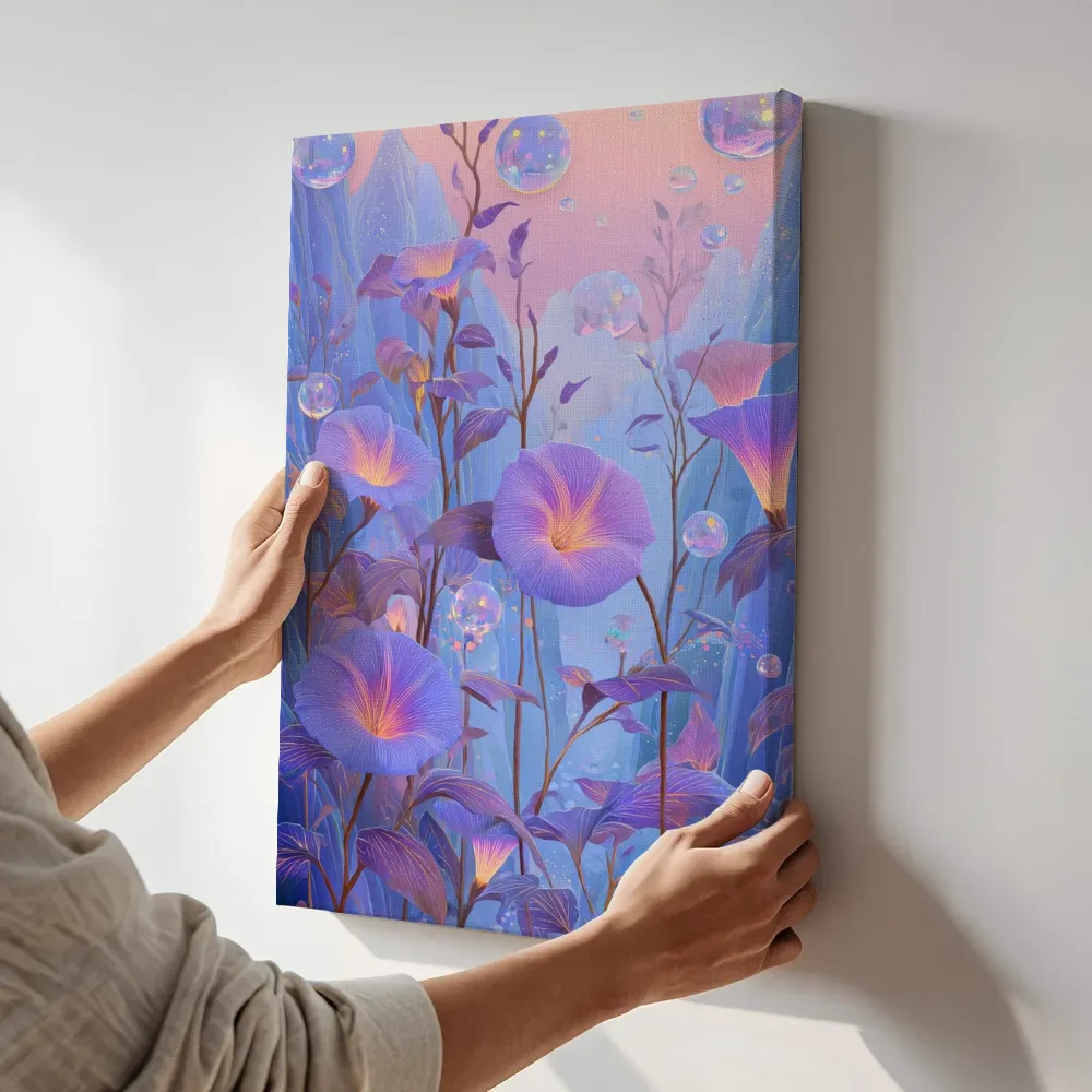 Sfeerimpressie: Bloesems in de ochtendgloed terwijl het aan de muur wordt gehangen