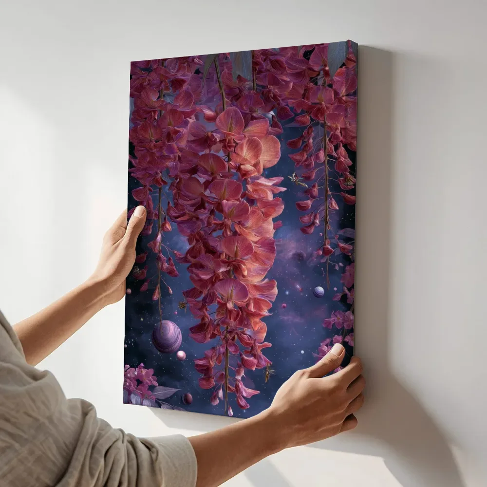 Sfeerimpressie: Bloesems tussen de planeten terwijl het aan de muur wordt gehangen