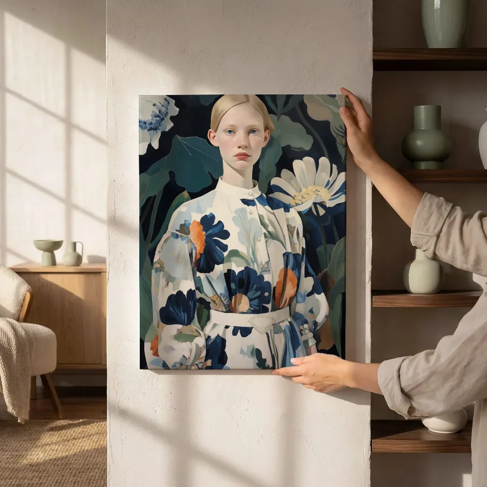 Sfeerimpressie: Blond meisje in bloemenblouse naast de kast