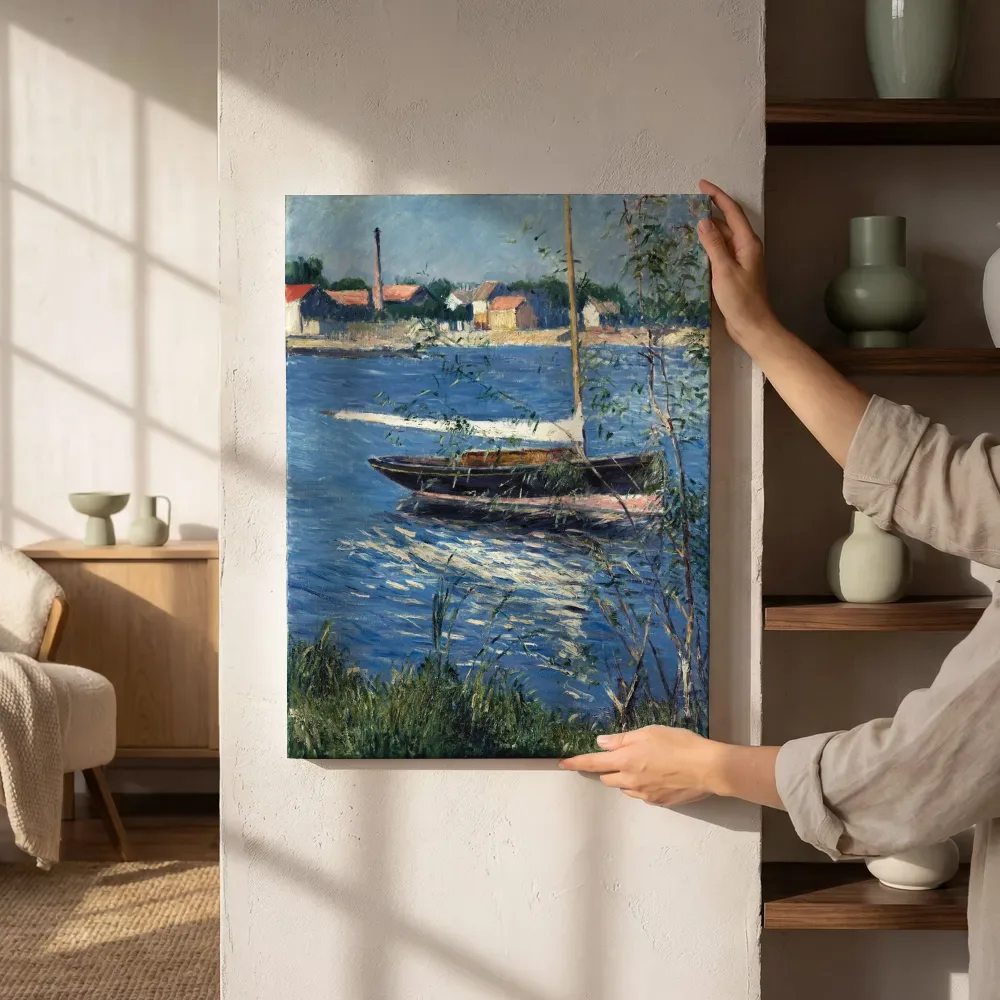 Sfeerimpressie: Afgemeerde boot op de Seine bij Argenteuil van Gustave Caillebotte naast de kast