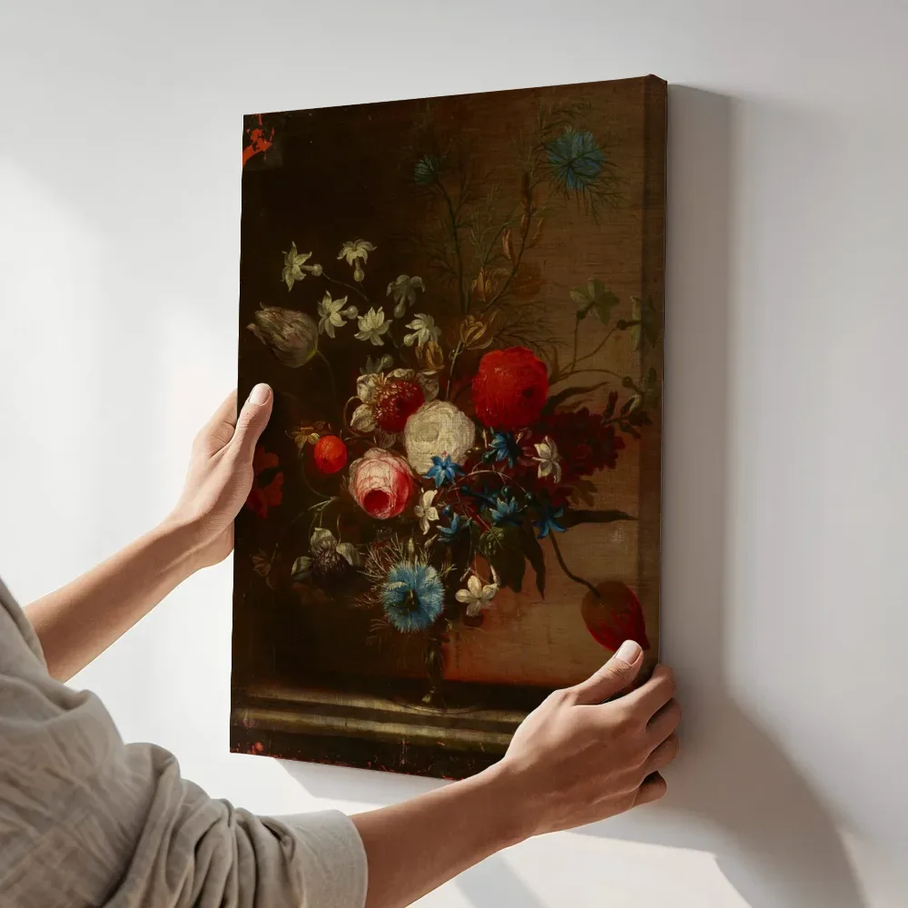Sfeerimpressie: Boeket bloemen van een onbekende meester terwijl het aan de muur wordt gehangen