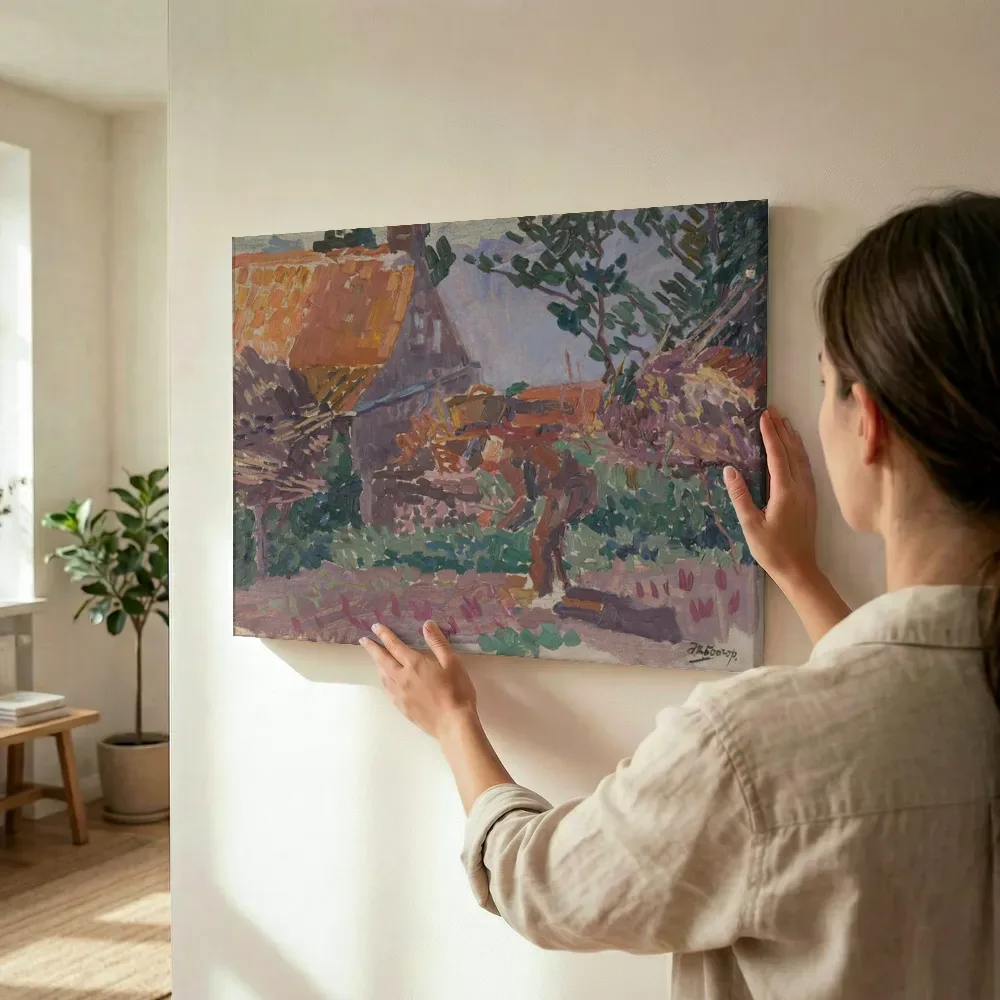 Sfeerimpressie: Boer in moestuin van Jan Toorop terwijl het wordt opgehangen