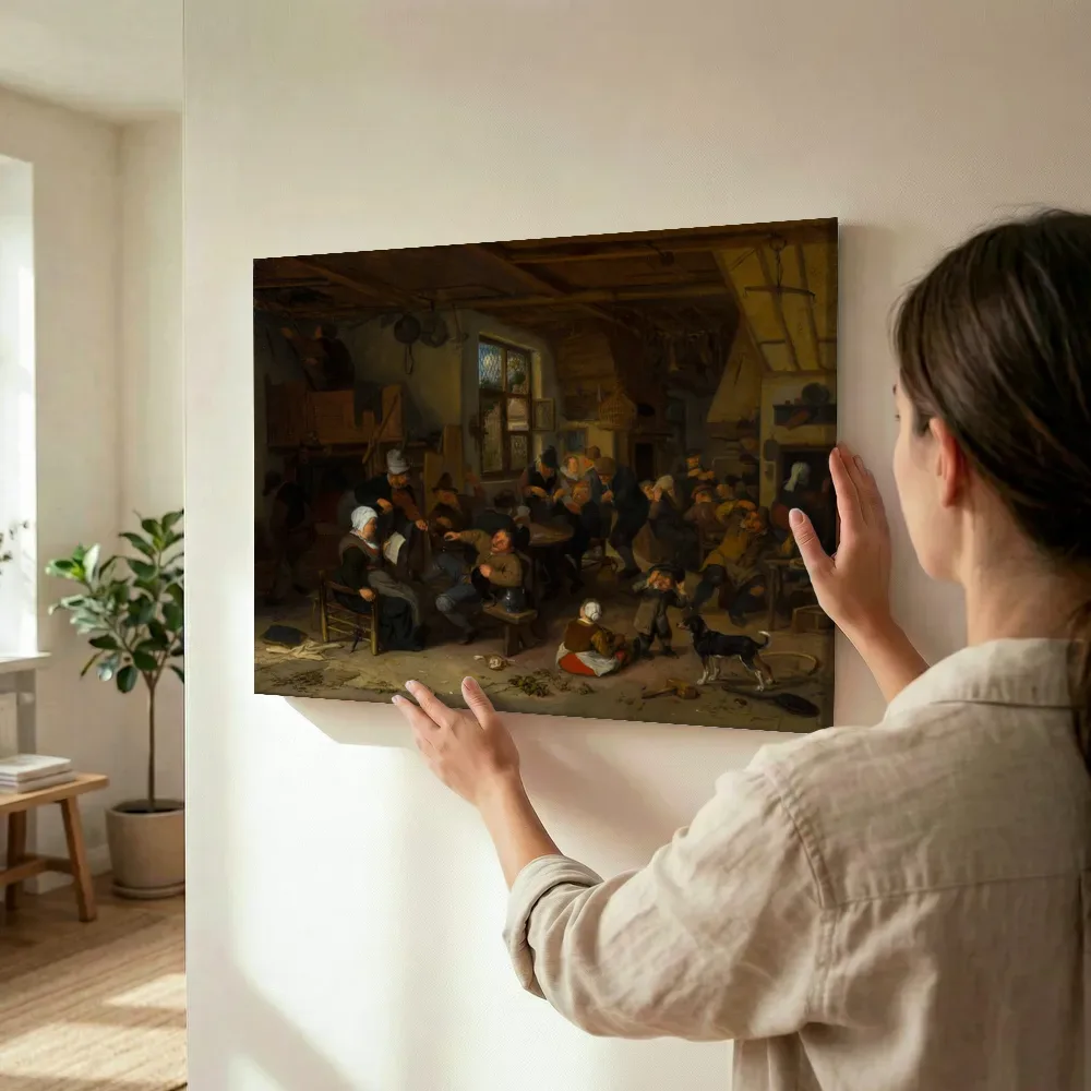 Sfeerimpressie: Boerenherberg (1692) van Cornelis Dusart terwijl het wordt opgehangen