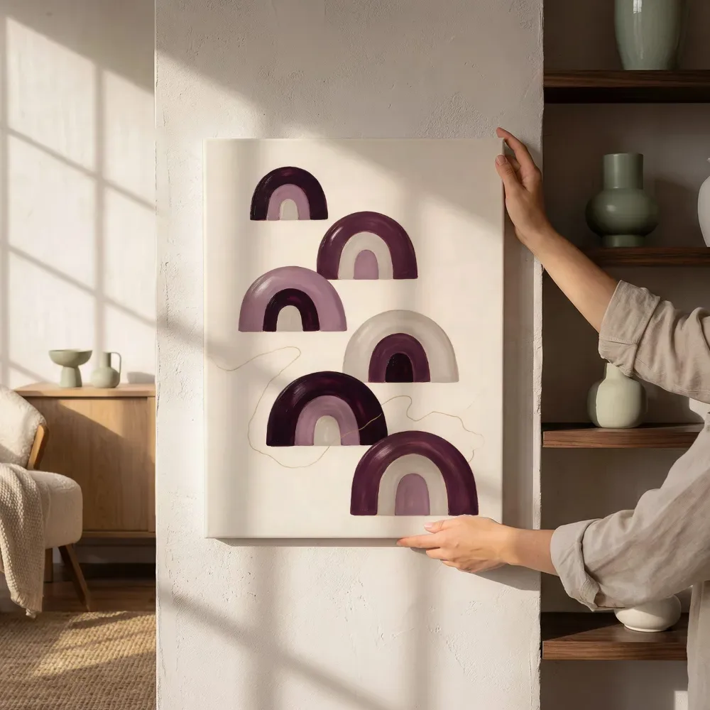 Sfeerimpressie: Bogen in maten Retro Shapes in aubergine naast de kast