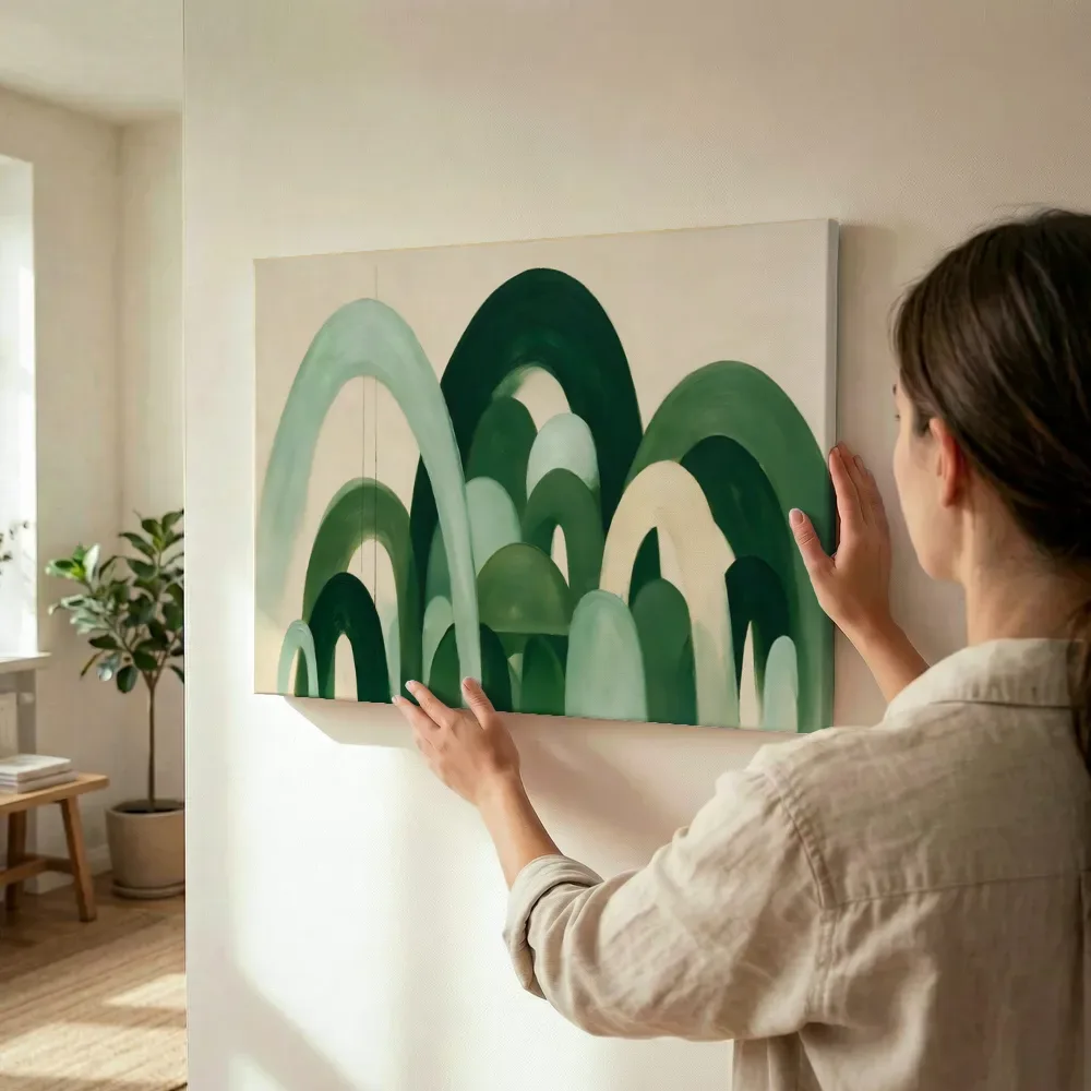 Sfeerimpressie: Bogen in maten Retro Shapes in bosgroen terwijl het wordt opgehangen