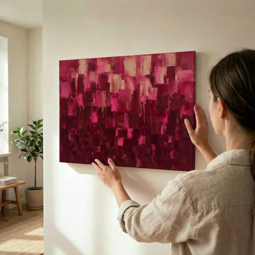 Sfeerimpressie: Bordeaux en fuchsia van klein naar groot terwijl het wordt opgehangen