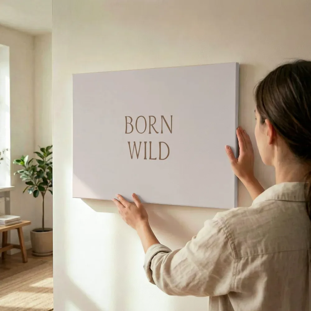 Sfeerimpressie: Born wild quote terwijl het wordt opgehangen