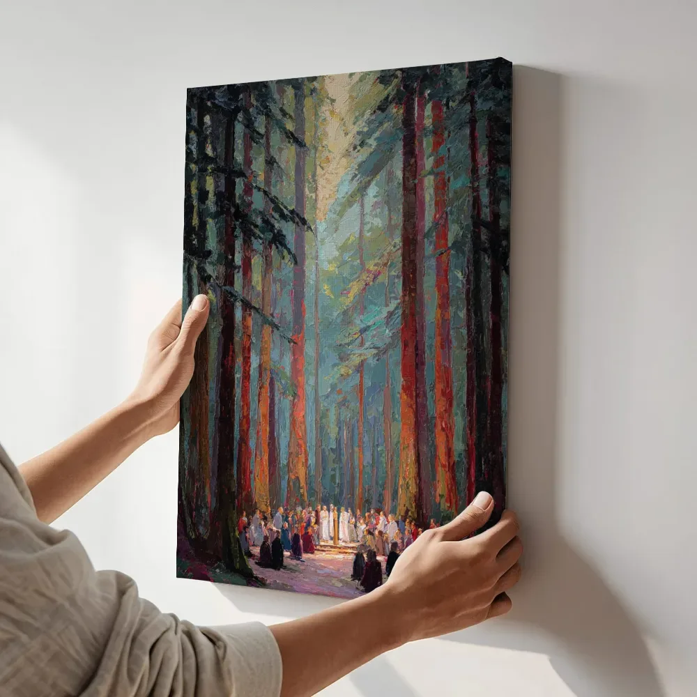 Sfeerimpressie: Ceremonie in het bos terwijl het aan de muur wordt gehangen