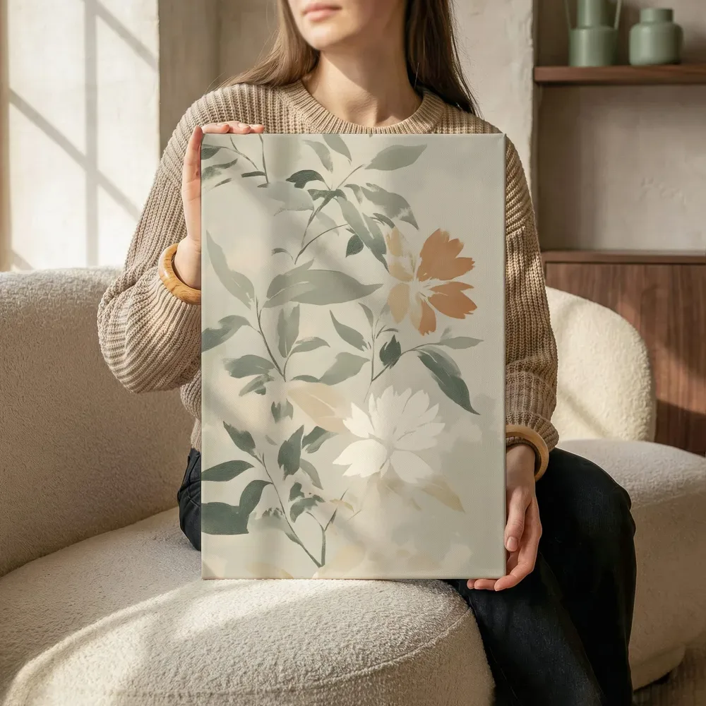 Sfeerimpressie: Botanisch blad met bloem terwijl het aan de muur wordt gehangen
