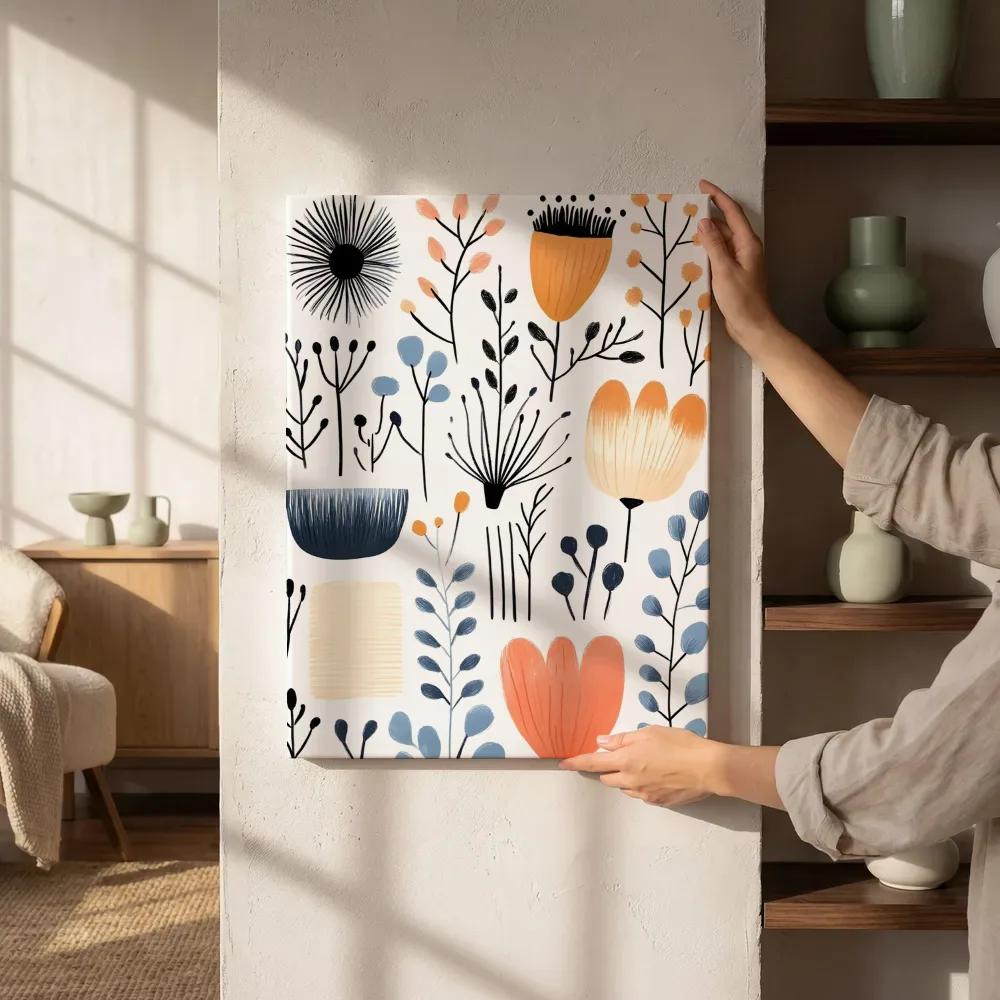 Sfeerimpressie: Botanische bloemencollage naast de kast