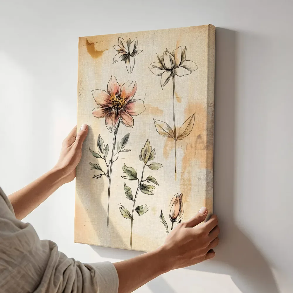 Sfeerimpressie: Botanische dahlia schets terwijl het aan de muur wordt gehangen