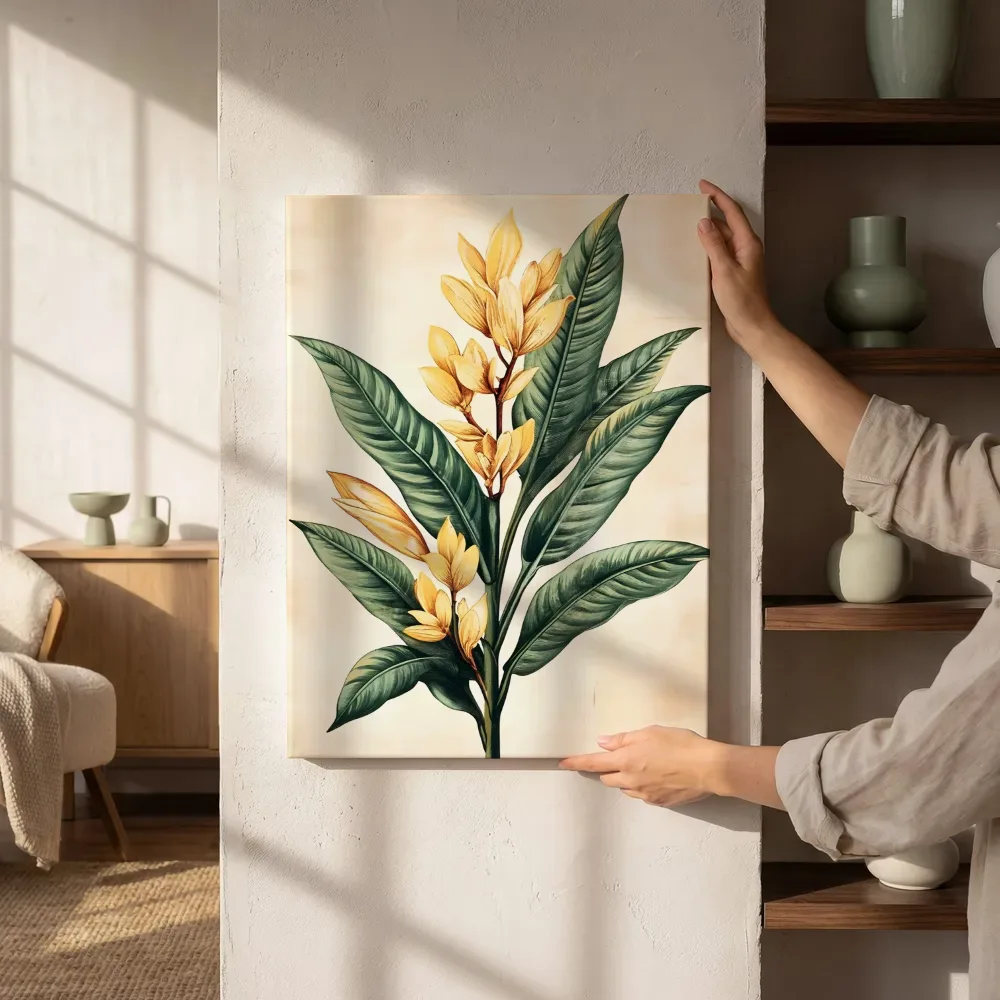 Sfeerimpressie: Botanische gele gemberbloem naast de kast