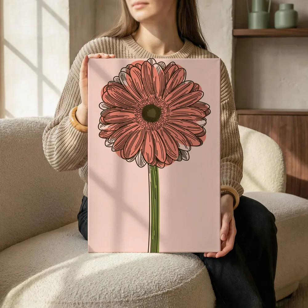 Sfeerimpressie: Botanische illustratie van een gerbera terwijl het zittend wordt getoond