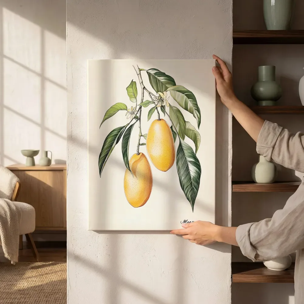 Sfeerimpressie: Botanische illustratie mango tak naast de kast