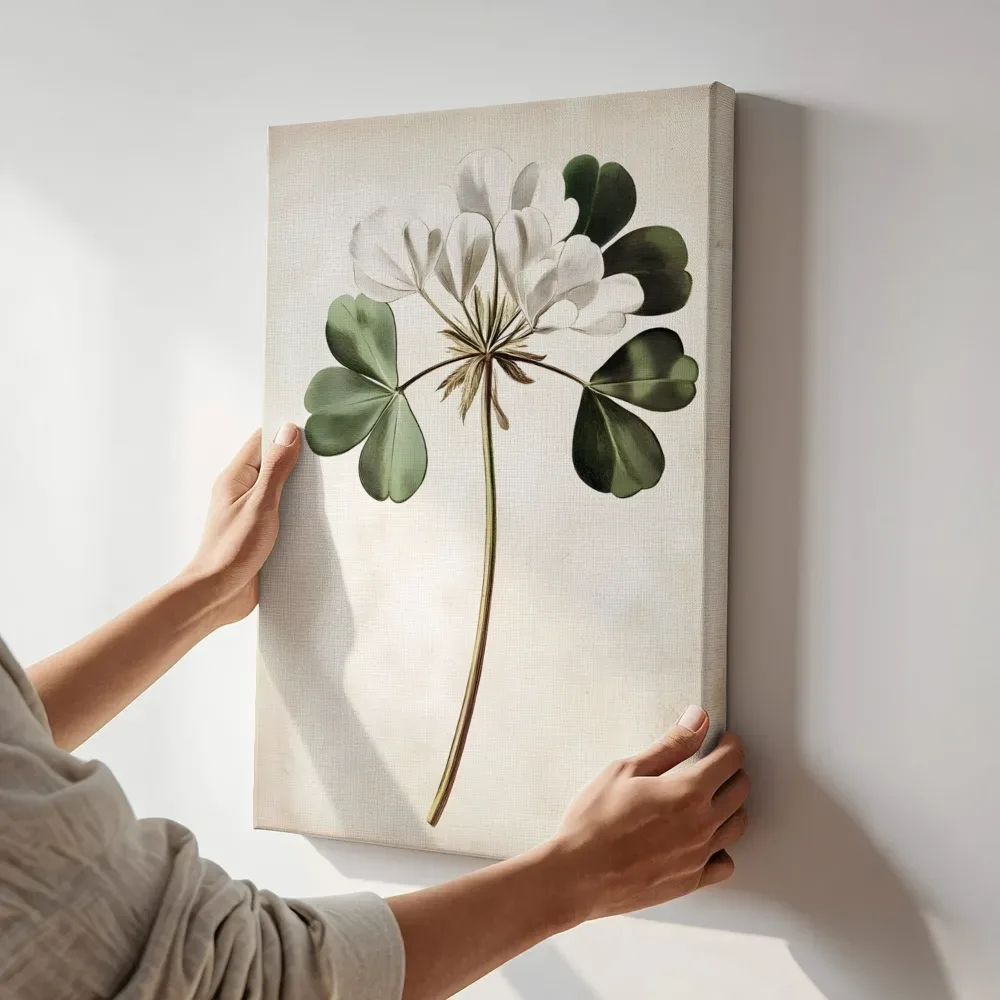 Sfeerimpressie: Botanische klaverbloem terwijl het aan de muur wordt gehangen
