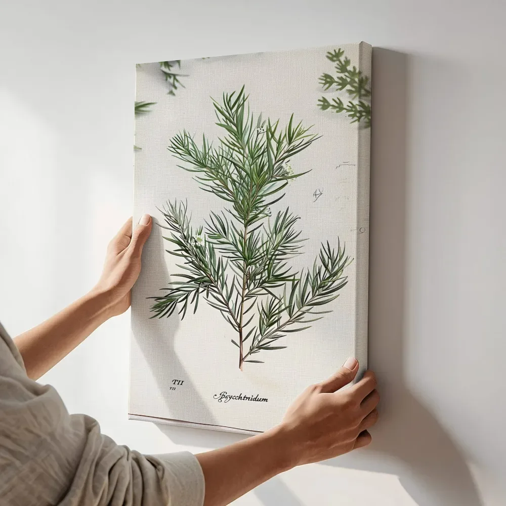 Sfeerimpressie: Botanische naaldplant prent naast de kast