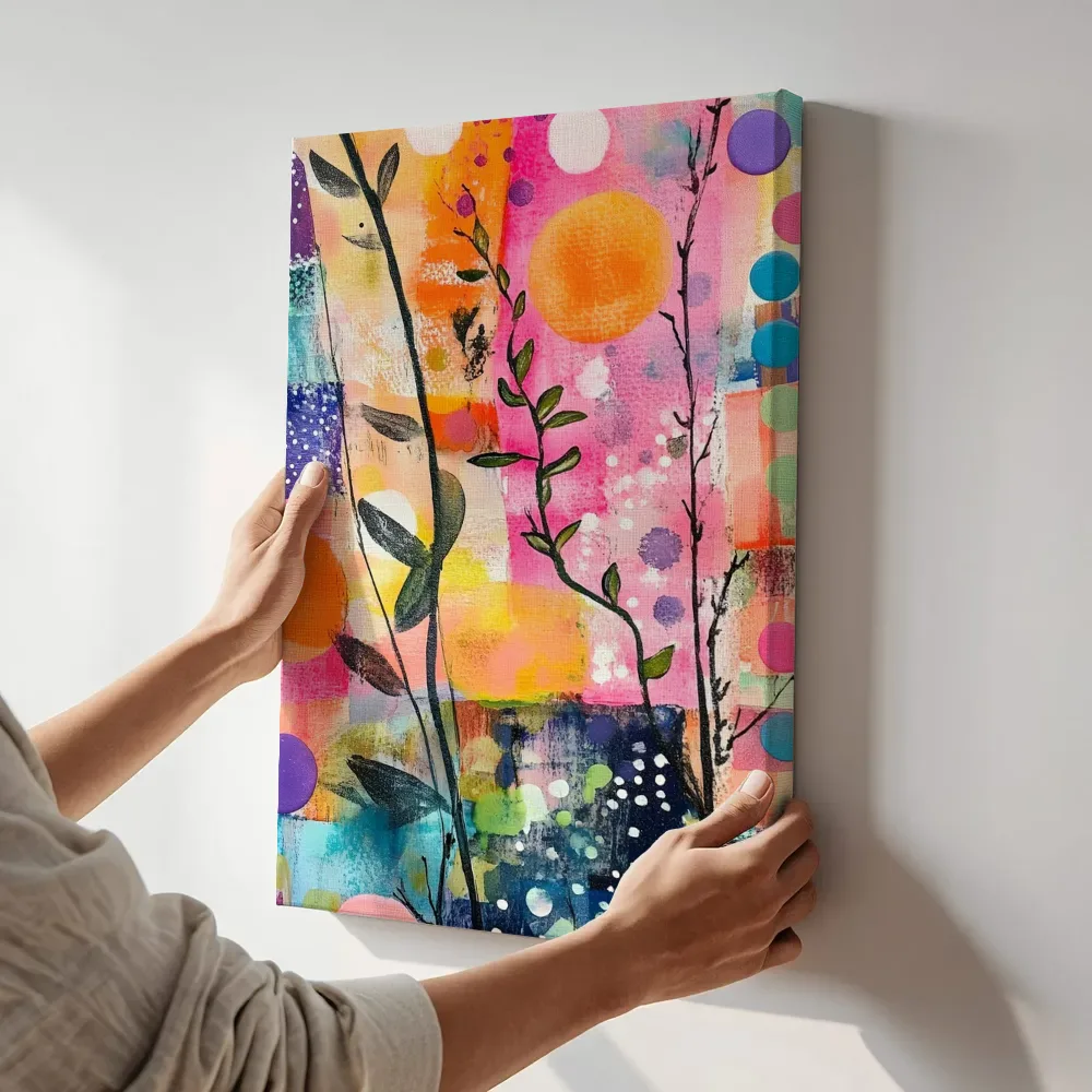 Sfeerimpressie: Botanische takken met confetti stippen terwijl het aan de muur wordt gehangen
