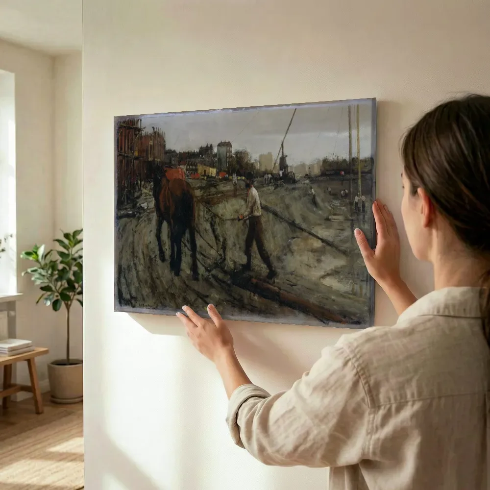 Sfeerimpressie: Bouwterrein in Amsterdam van George Hendrik Breitner terwijl het wordt opgehangen