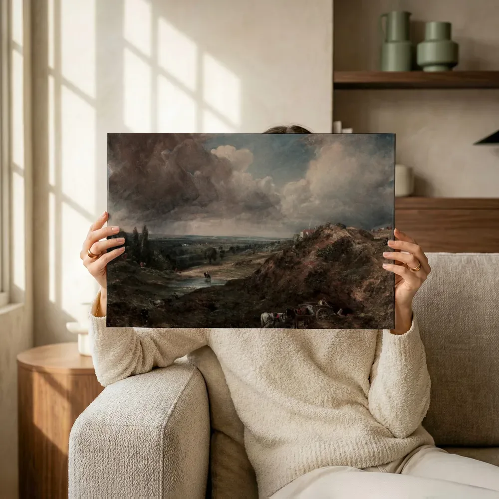 Sfeerimpressie: Branch Hill Pond, Hampstead van John Constable terwijl het omhoog wordt gehouden