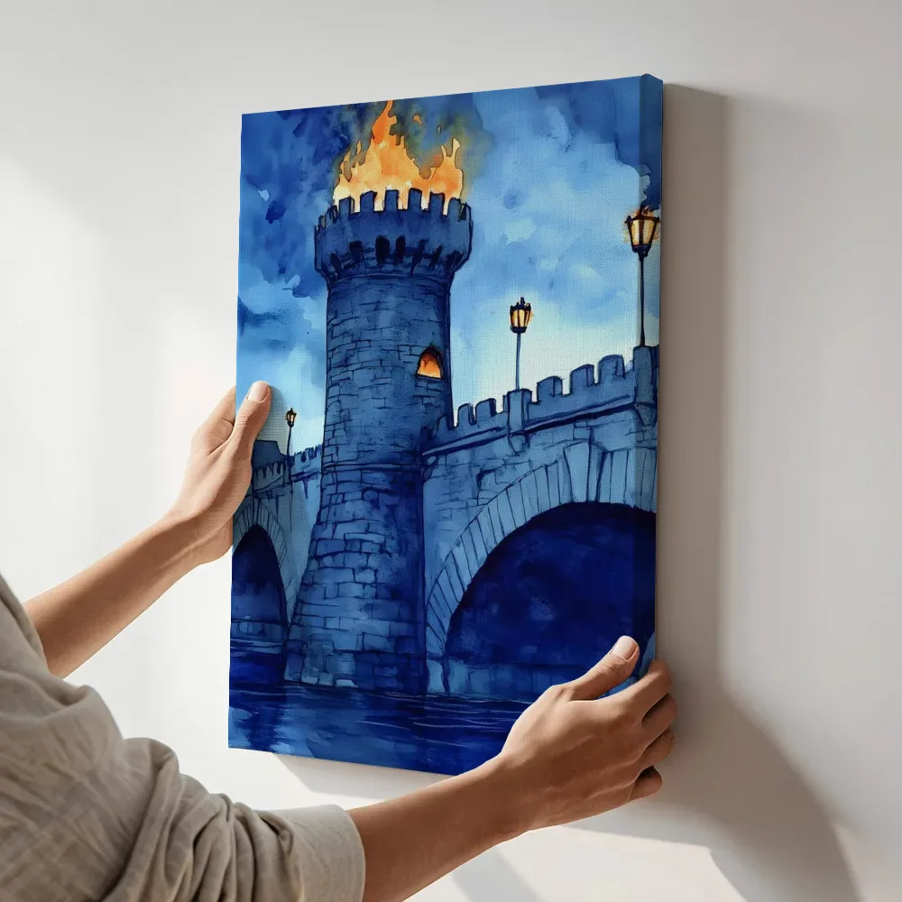 Sfeerimpressie: Brandende kasteeltoren terwijl het aan de muur wordt gehangen