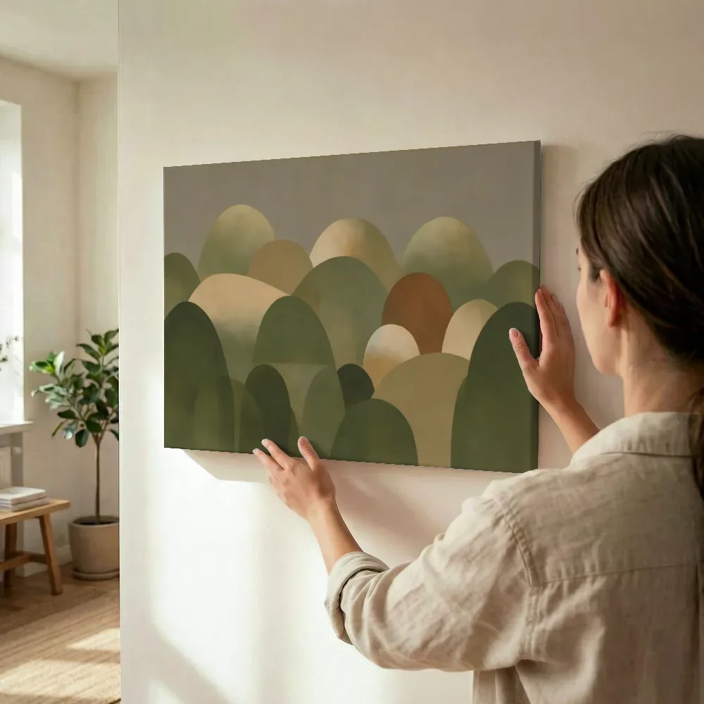 Sfeerimpressie: Brede bogen Retro Shapes in olijfgroen 2 terwijl het wordt opgehangen