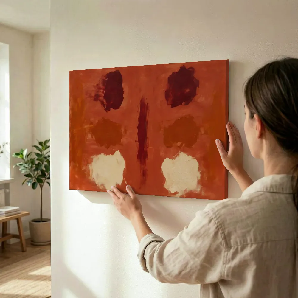 Sfeerimpressie: Brede halen in het midden in vol terracotta terwijl het wordt opgehangen