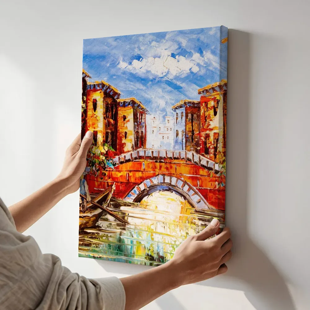 Sfeerimpressie: Brug over het Canal grande terwijl het aan de muur wordt gehangen