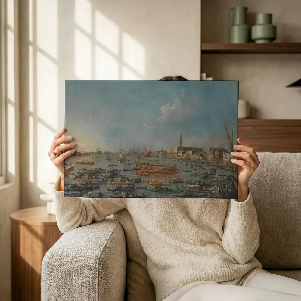 Sfeerimpressie: Bucintoro-festen i Venedig van Francesco Guardi terwijl het omhoog wordt gehouden