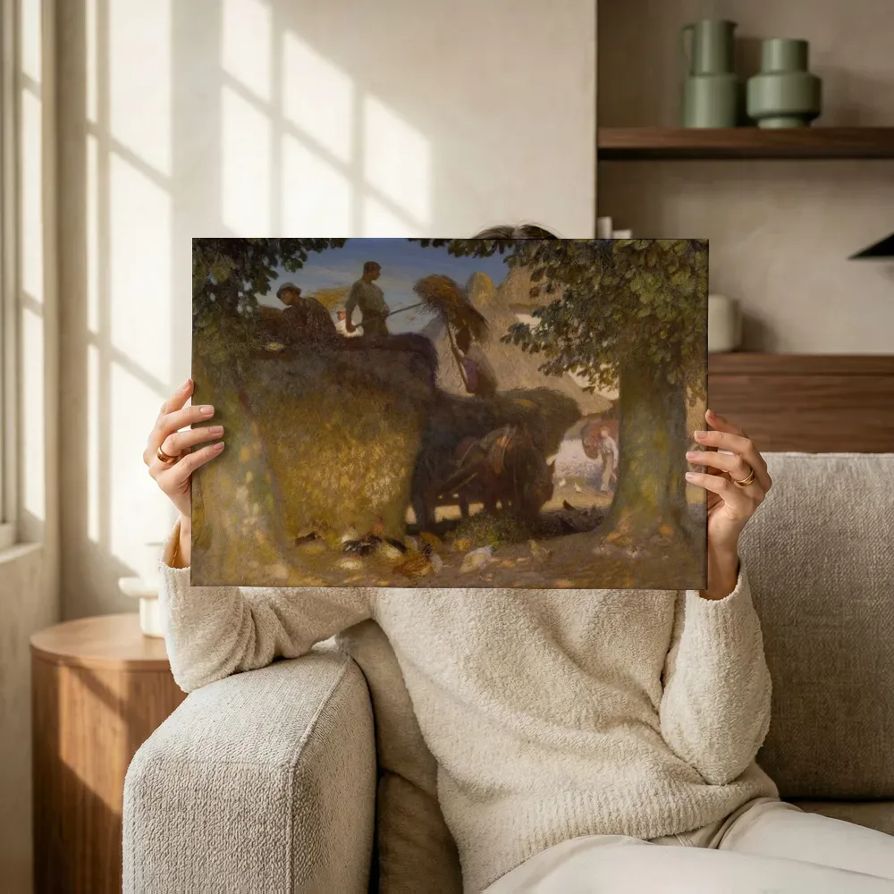 Sfeerimpressie: De hooimijt opzetten van George Clausen terwijl het omhoog wordt gehouden