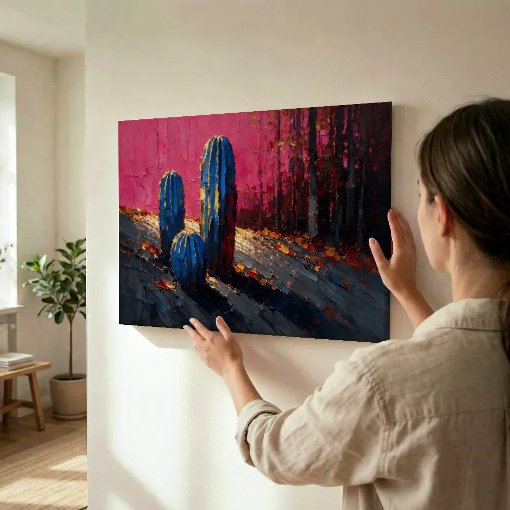 Sfeerimpressie: Cactus aan de bosrand in kobaltmagenta terwijl het wordt opgehangen