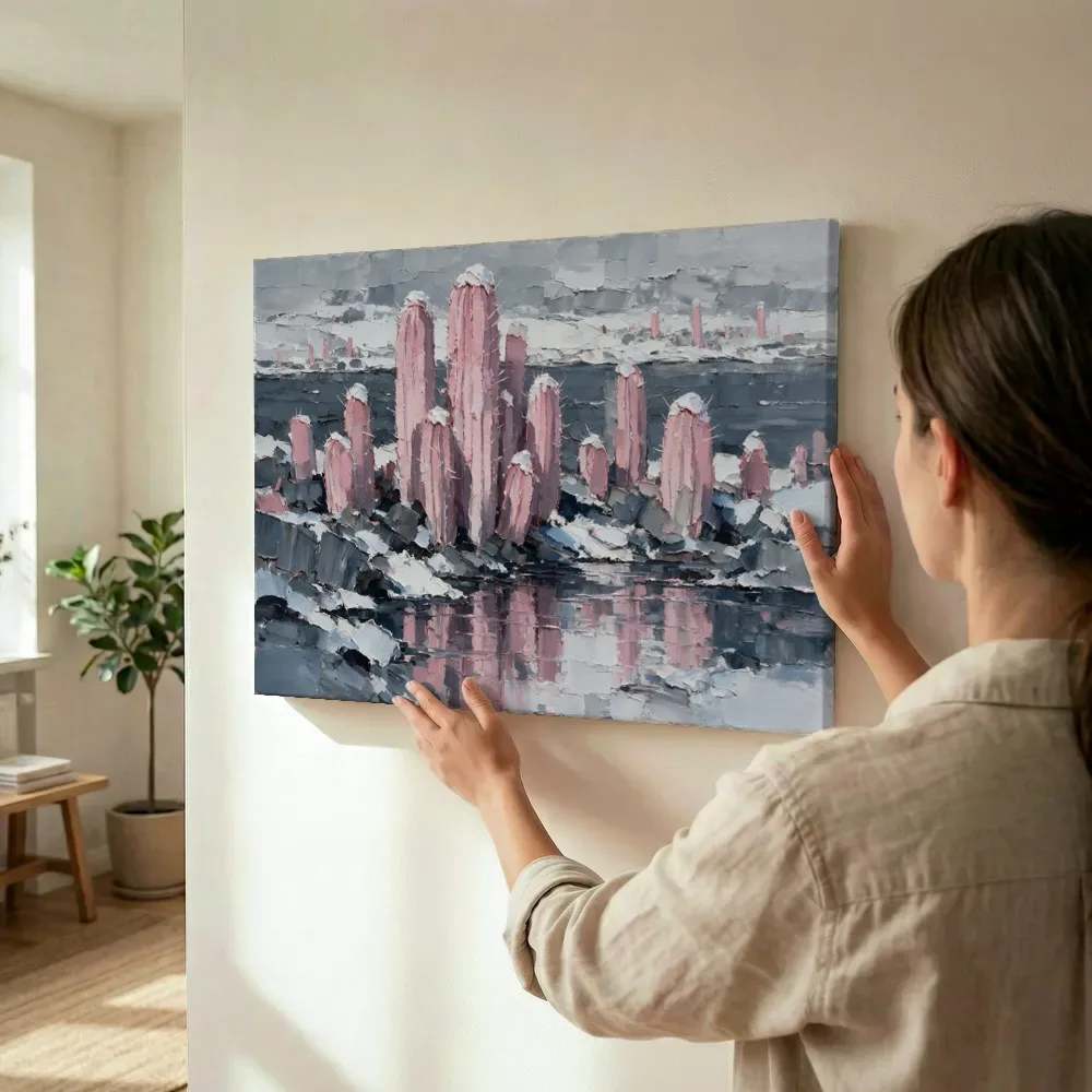 Sfeerimpressie: Cactus aan de oever in oudroze terwijl het wordt opgehangen