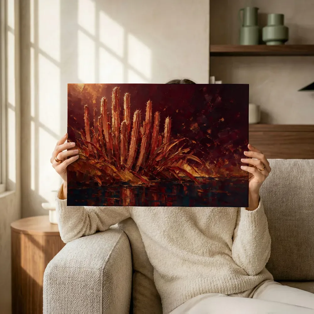 Sfeerimpressie: Cactus aan de oever in terracotta terwijl het omhoog wordt gehouden